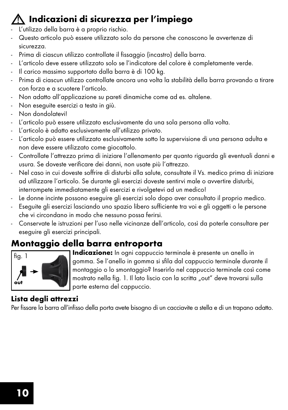 10 indicazioni di sicurezza per l’impiego, Montaggio della barra entroporta | Crivit TR-1433 User Manual | Page 10 / 32