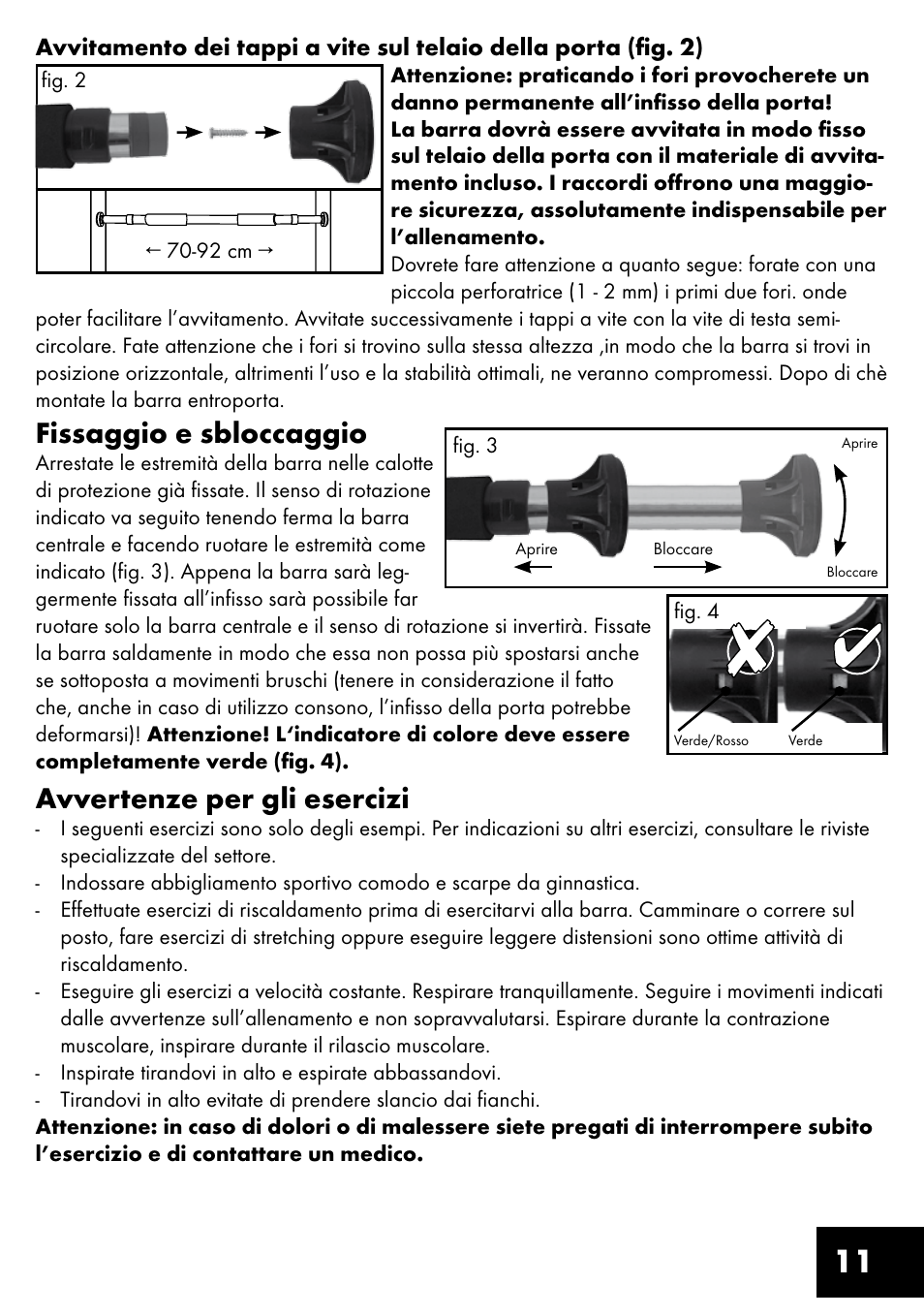 Fissaggio e sbloccaggio, Avvertenze per gli esercizi | Crivit TR-1433 User Manual | Page 11 / 32