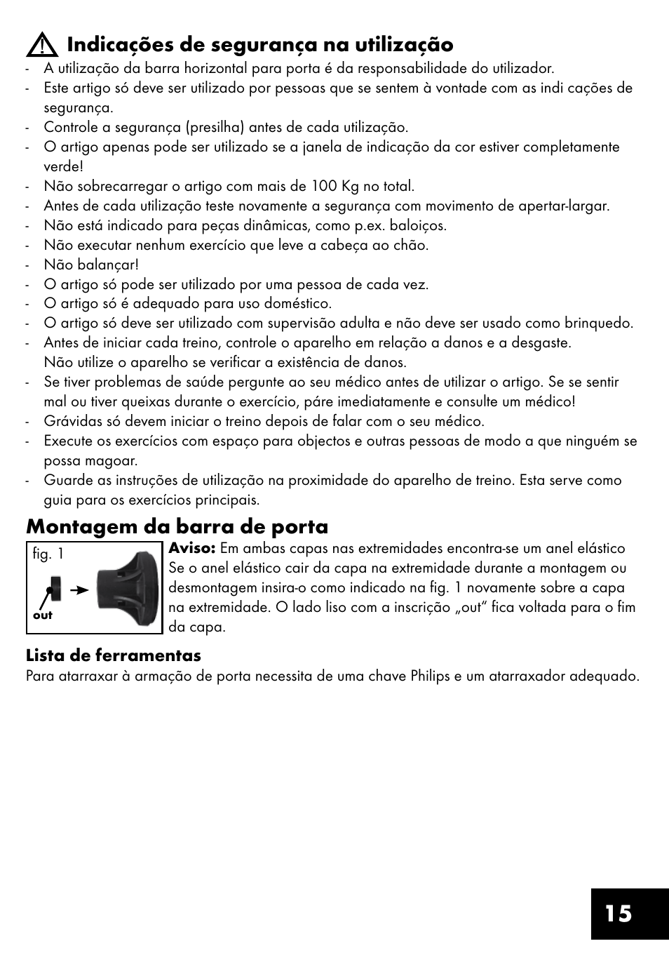 15 indicações de segurança na utilização, Montagem da barra de porta | Crivit TR-1433 User Manual | Page 15 / 32