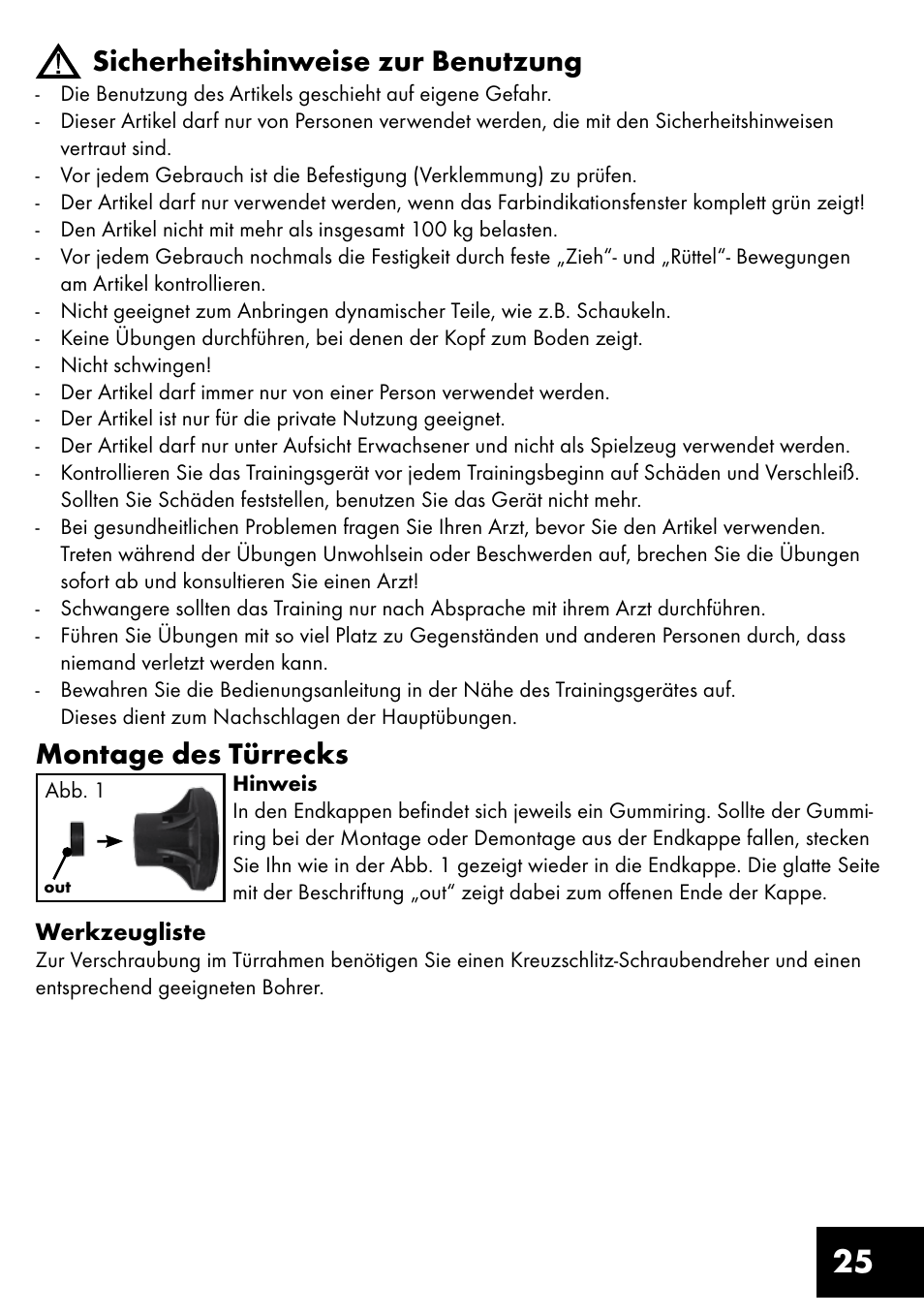 25 sicherheitshinweise zur benutzung, Montage des türrecks | Crivit TR-1433 User Manual | Page 25 / 32