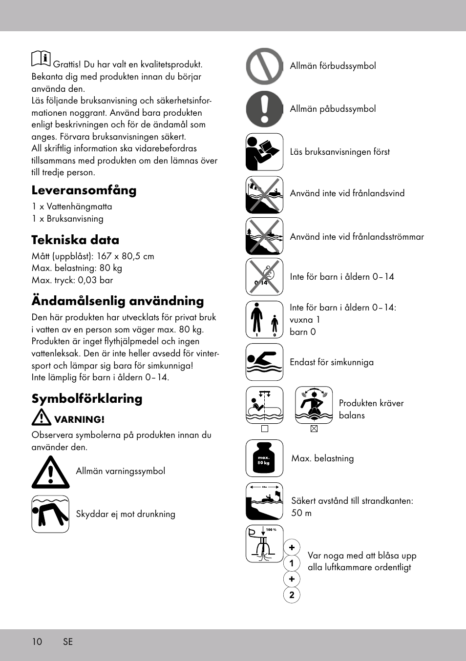 Leveransomfång, Tekniska data, Ändamålsenlig användning | Symbolförklaring | Crivit WH-2097 User Manual | Page 10 / 28