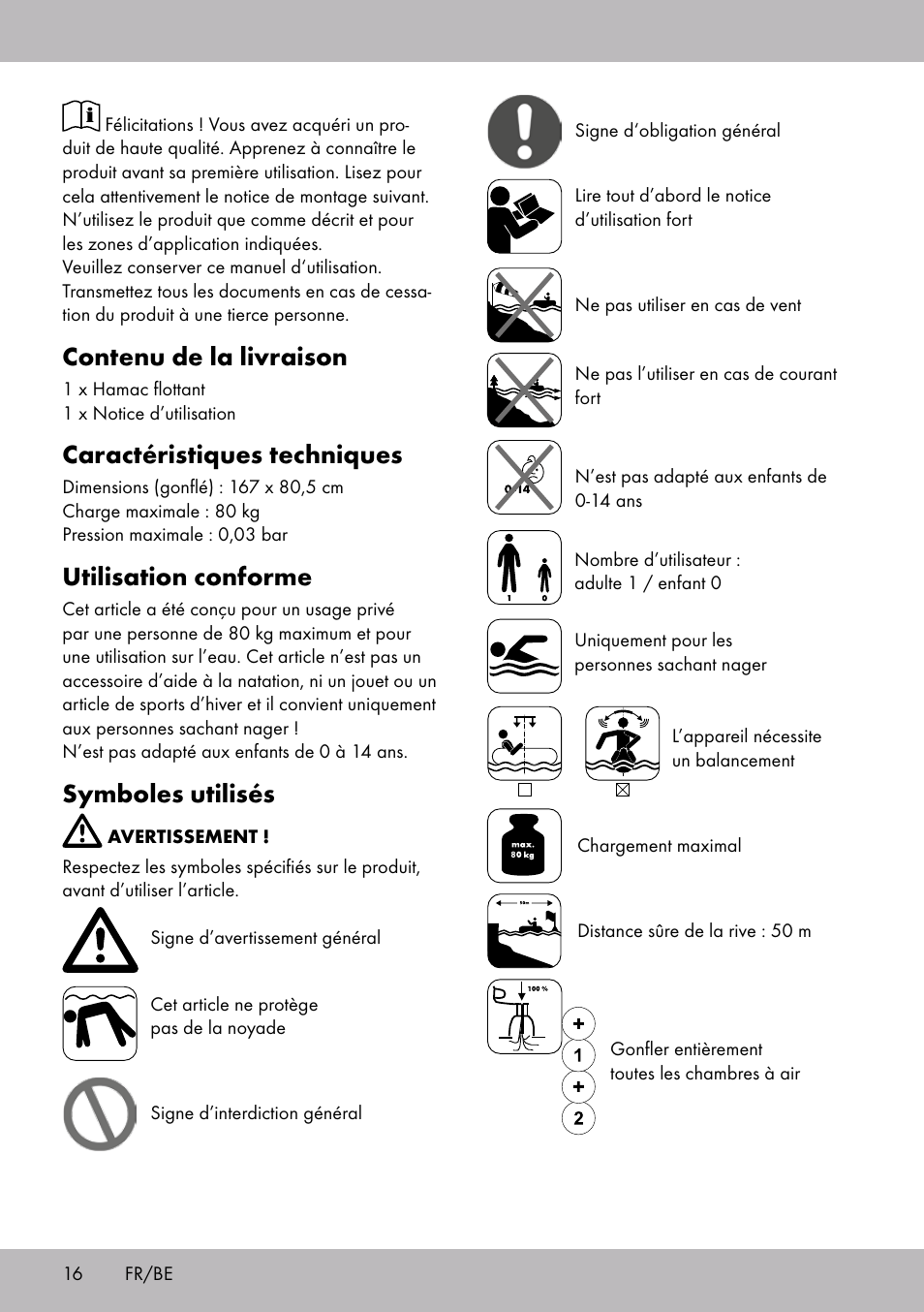 Contenu de la livraison, Caractéristiques techniques, Utilisation conforme | Symboles utilisés | Crivit WH-2097 User Manual | Page 16 / 28