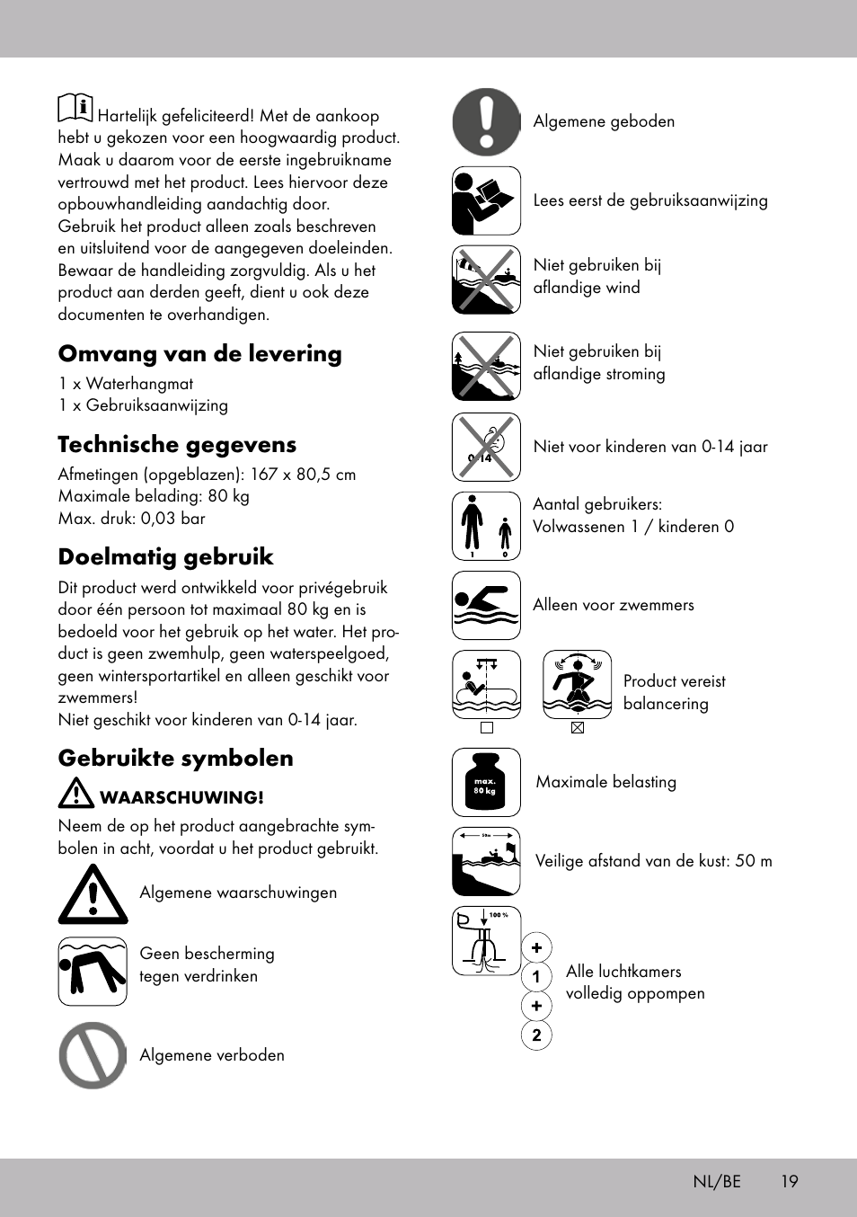 Omvang van de levering, Technische gegevens, Doelmatig gebruik | Gebruikte symbolen | Crivit WH-2097 User Manual | Page 19 / 28