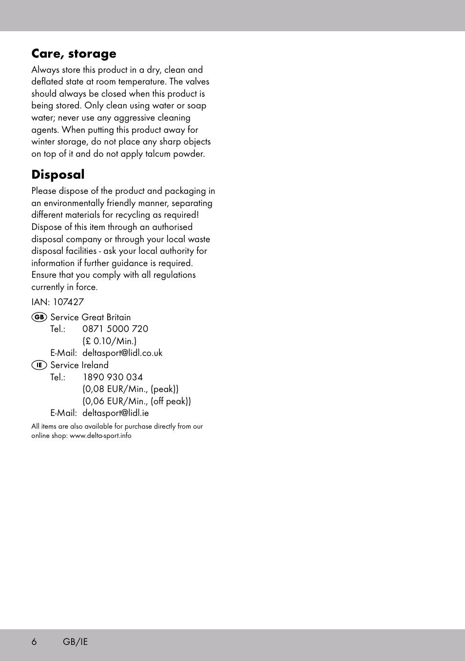 Care, storage, Disposal | Crivit WH-2097 User Manual | Page 6 / 28