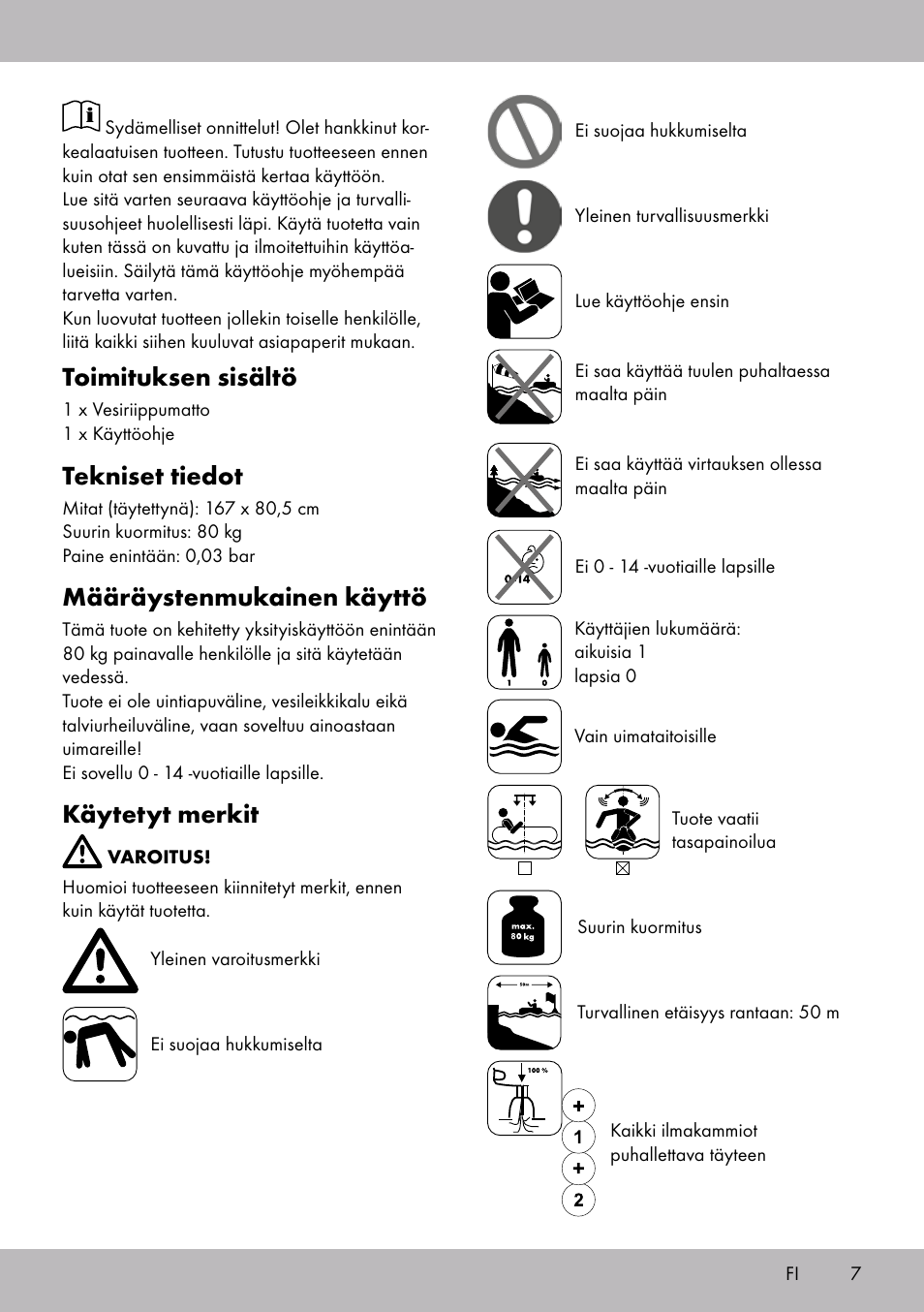 Toimituksen sisältö, Tekniset tiedot, Määräystenmukainen käyttö | Käytetyt merkit | Crivit WH-2097 User Manual | Page 7 / 28