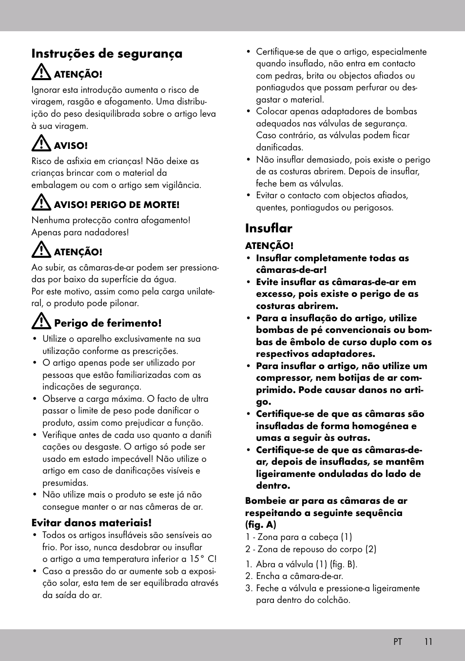 Instruções de segurança, Insuflar | Crivit WH-2097 User Manual | Page 11 / 20