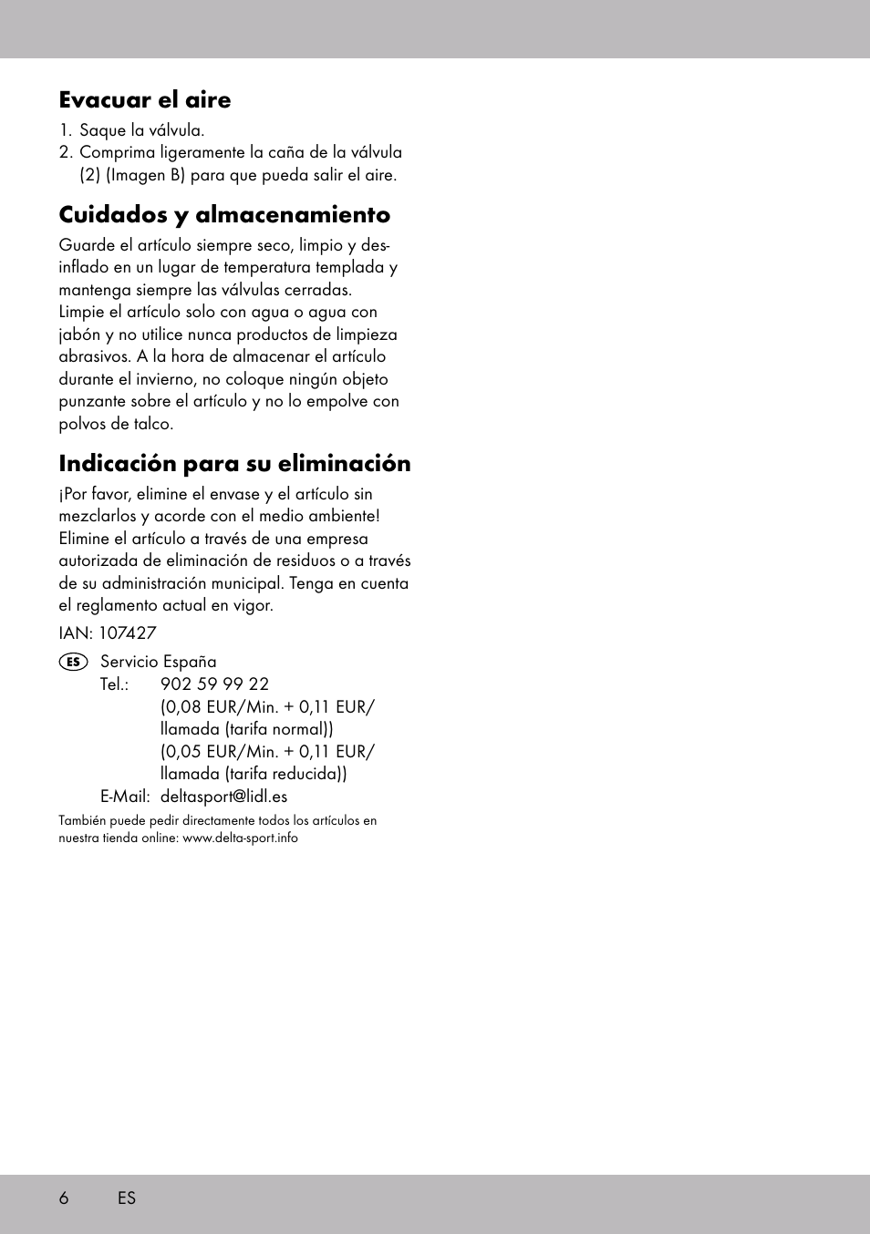 Evacuar el aire, Cuidados y almacenamiento, Indicación para su eliminación | Crivit WH-2097 User Manual | Page 6 / 20