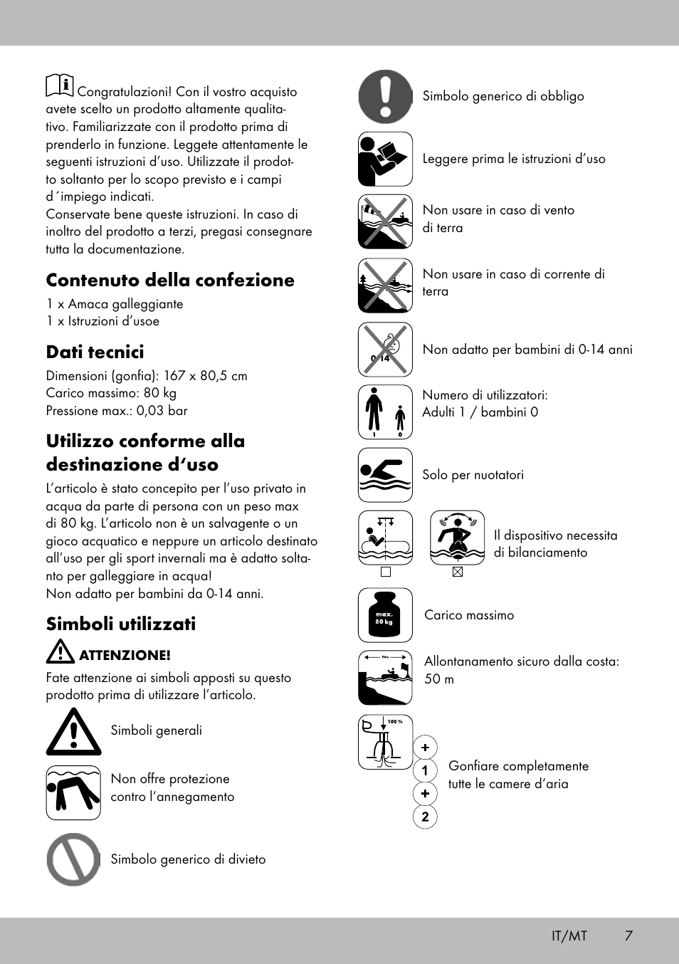 Contenuto della confezione, Dati tecnici, Utilizzo conforme alla destinazione d‘uso | Simboli utilizzati | Crivit WH-2097 User Manual | Page 7 / 20