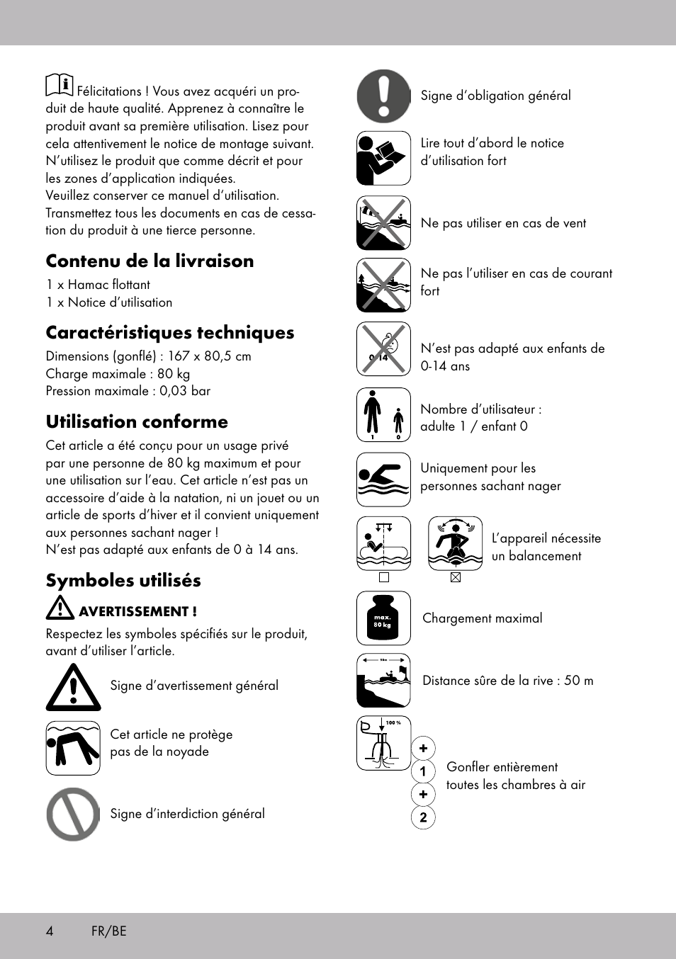 Contenu de la livraison, Caractéristiques techniques, Utilisation conforme | Symboles utilisés | Crivit WH-2097 User Manual | Page 4 / 16