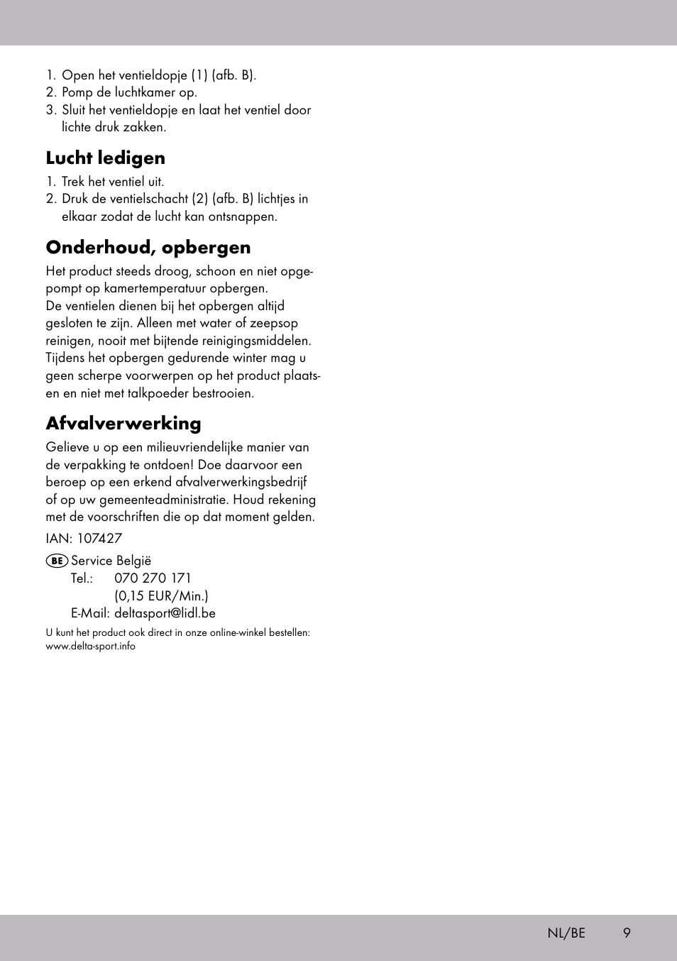 Lucht ledigen, Onderhoud, opbergen, Afvalverwerking | Crivit WH-2097 User Manual | Page 9 / 16
