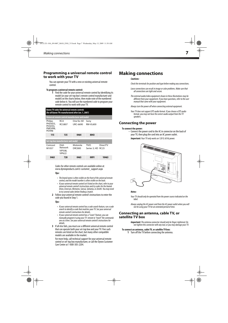 Making connections, Connecting the power | Dynex DX-L321-10A User Manual | Page 11 / 32