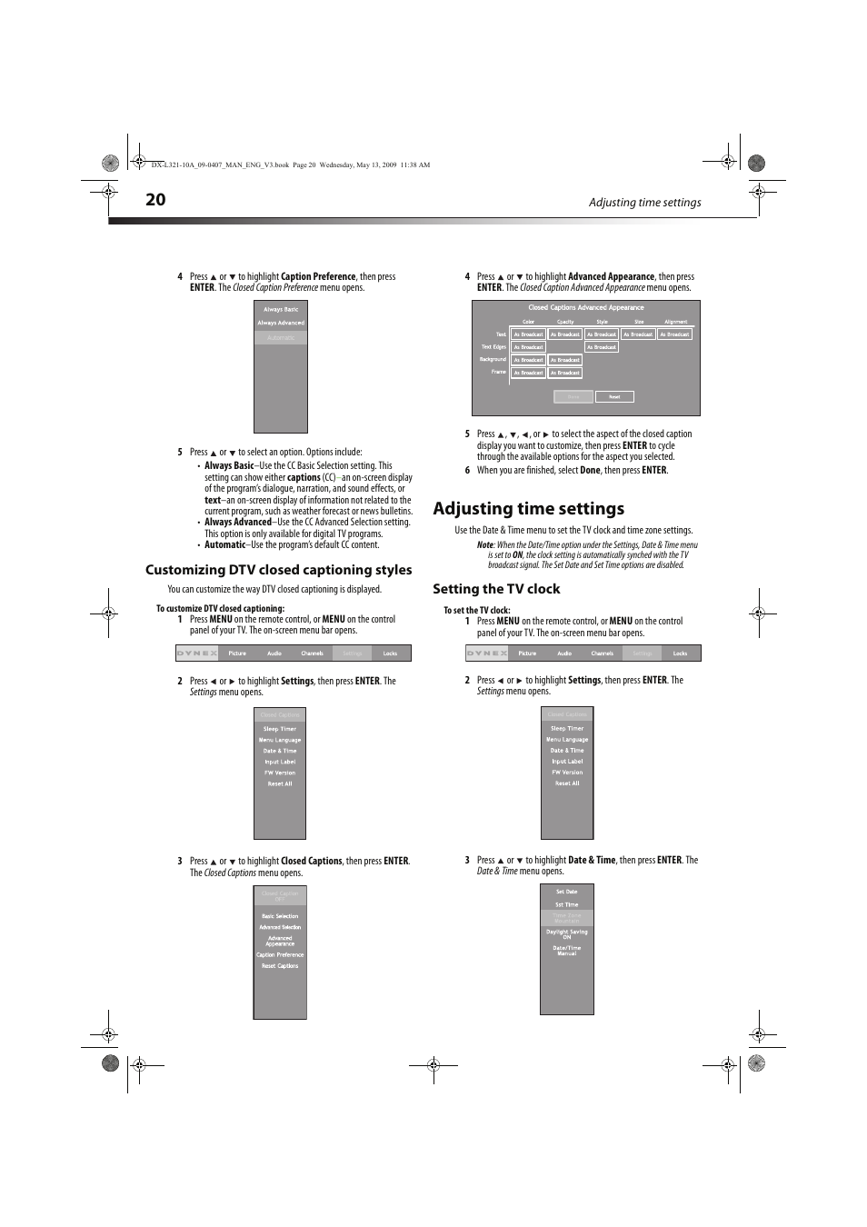 Adjusting time settings | Dynex DX-L321-10A User Manual | Page 24 / 32