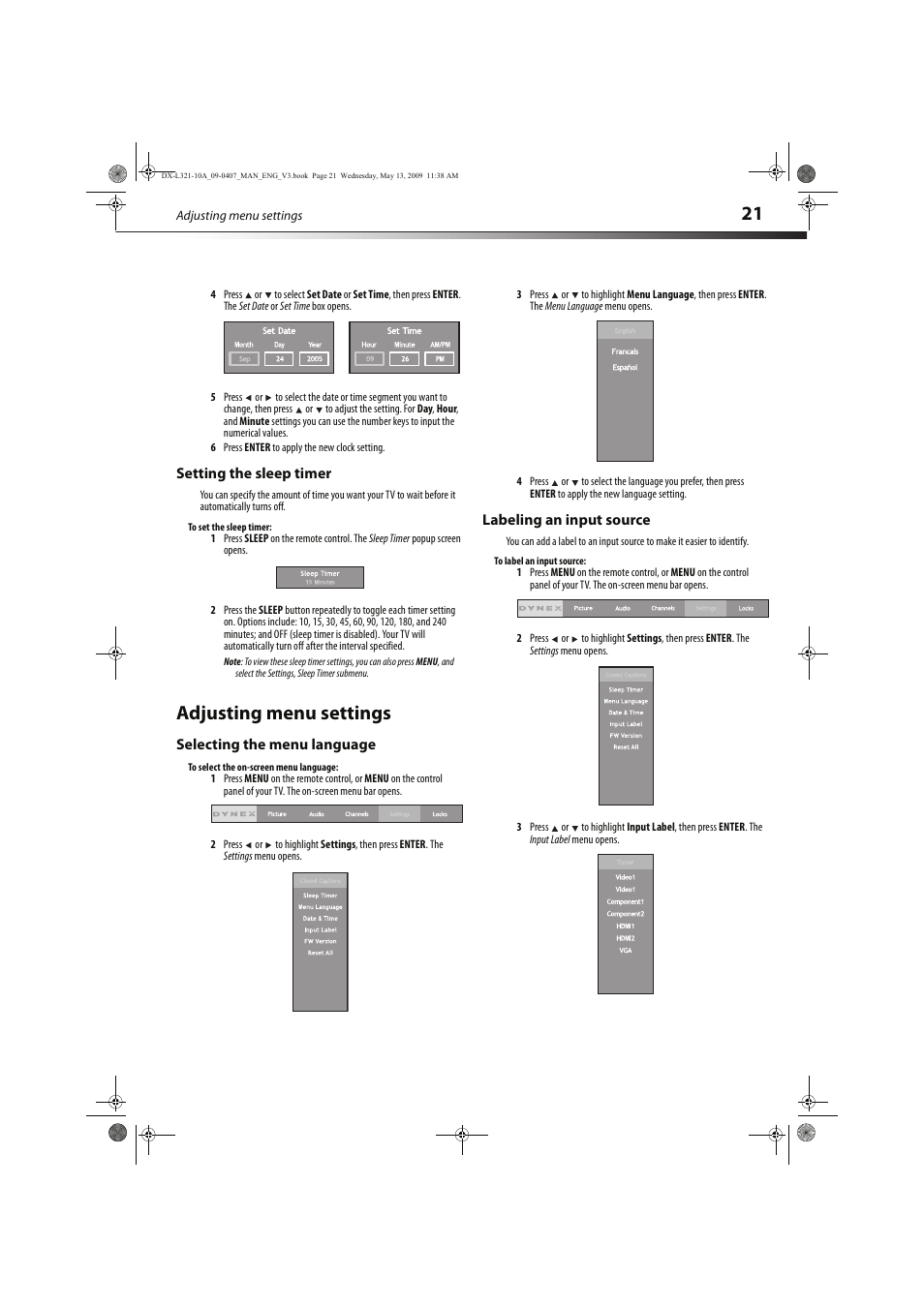 Adjusting menu settings | Dynex DX-L321-10A User Manual | Page 25 / 32