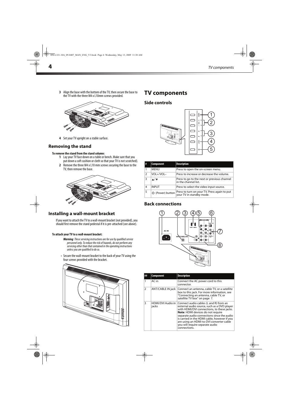 Tv components | Dynex DX-L321-10A User Manual | Page 8 / 32