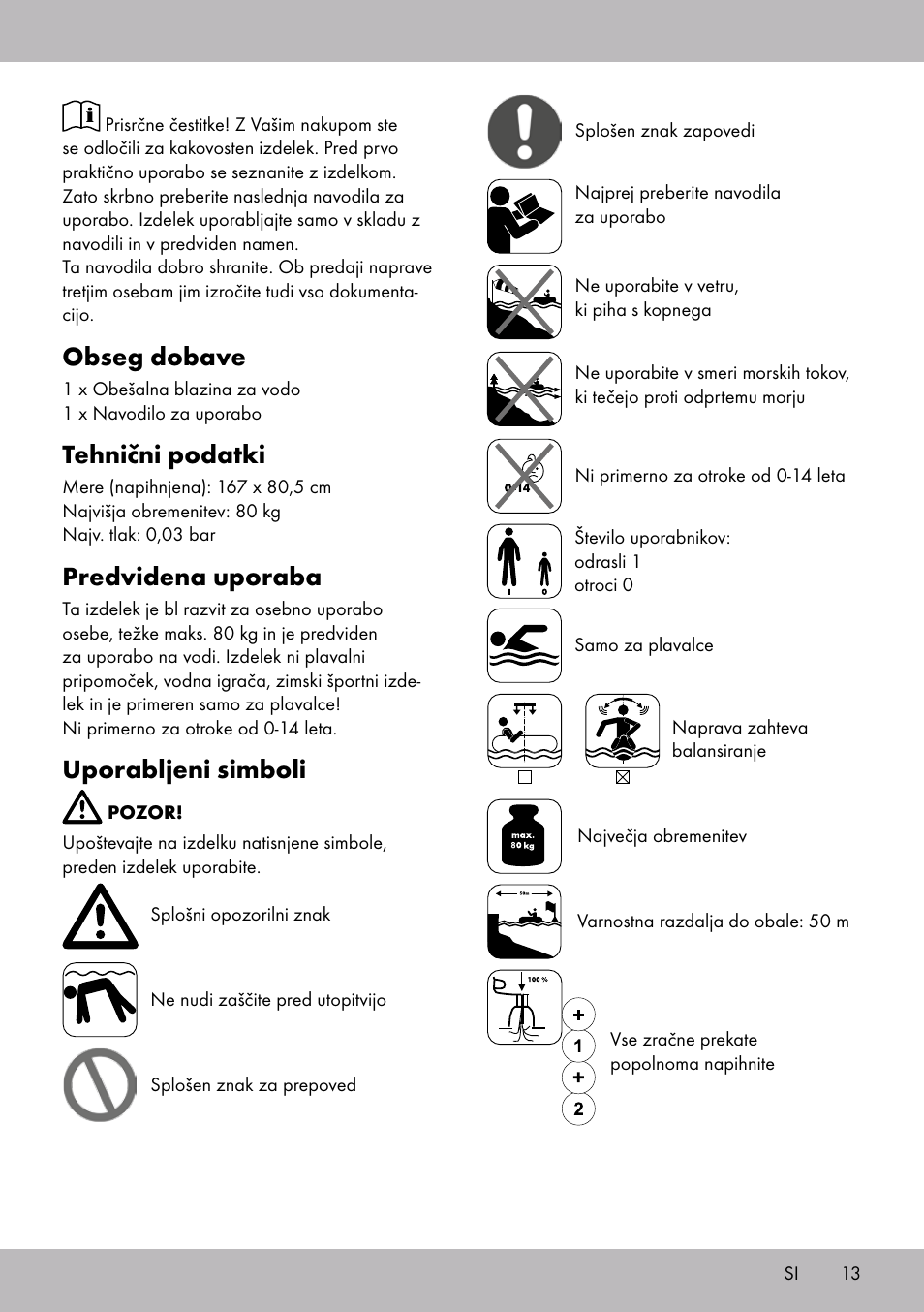Obseg dobave, Tehnični podatki, Predvidena uporaba | Uporabljeni simboli | Crivit WH-2097 User Manual | Page 13 / 28