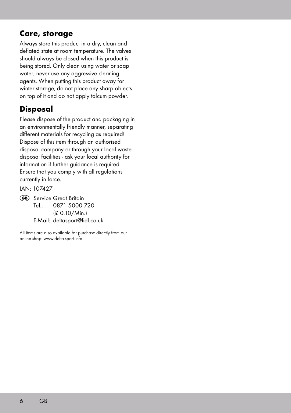 Care, storage, Disposal | Crivit WH-2097 User Manual | Page 6 / 28