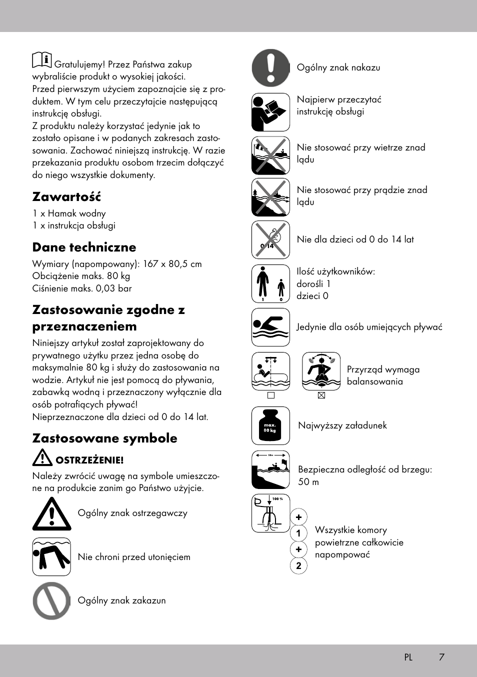Zawartość, Dane techniczne, Zastosowanie zgodne z przeznaczeniem | Zastosowane symbole | Crivit WH-2097 User Manual | Page 7 / 28