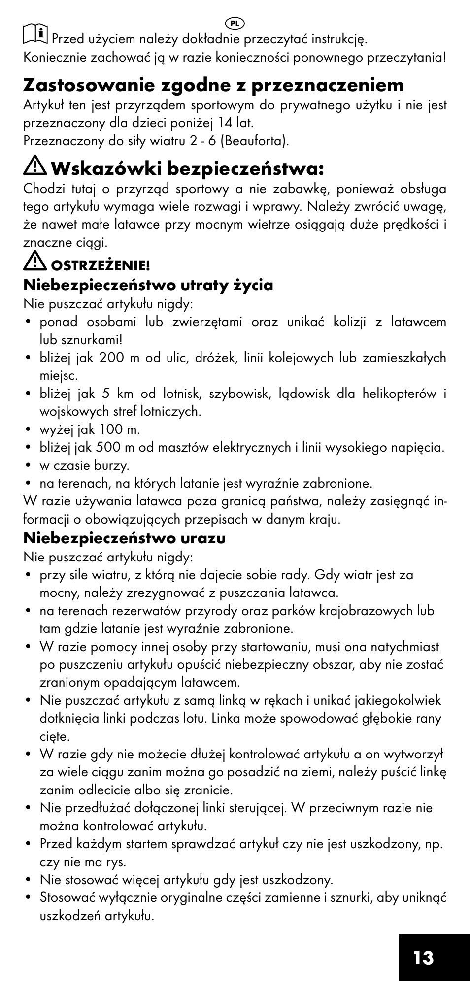 Zastosowanie zgodne z przeznaczeniem, Wskazówki bezpieczeństwa | Crivit LM-1419 User Manual | Page 13 / 60