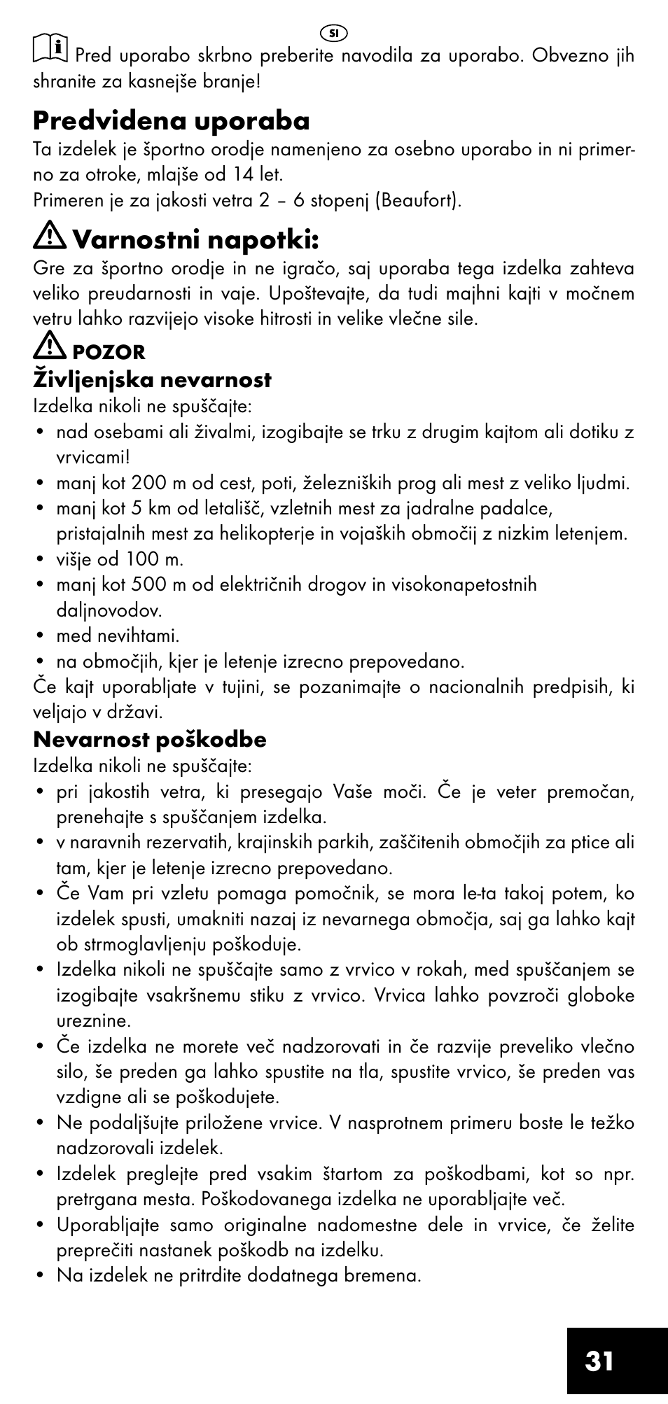 Predvidena uporaba, Varnostni napotki | Crivit LM-1419 User Manual | Page 31 / 60