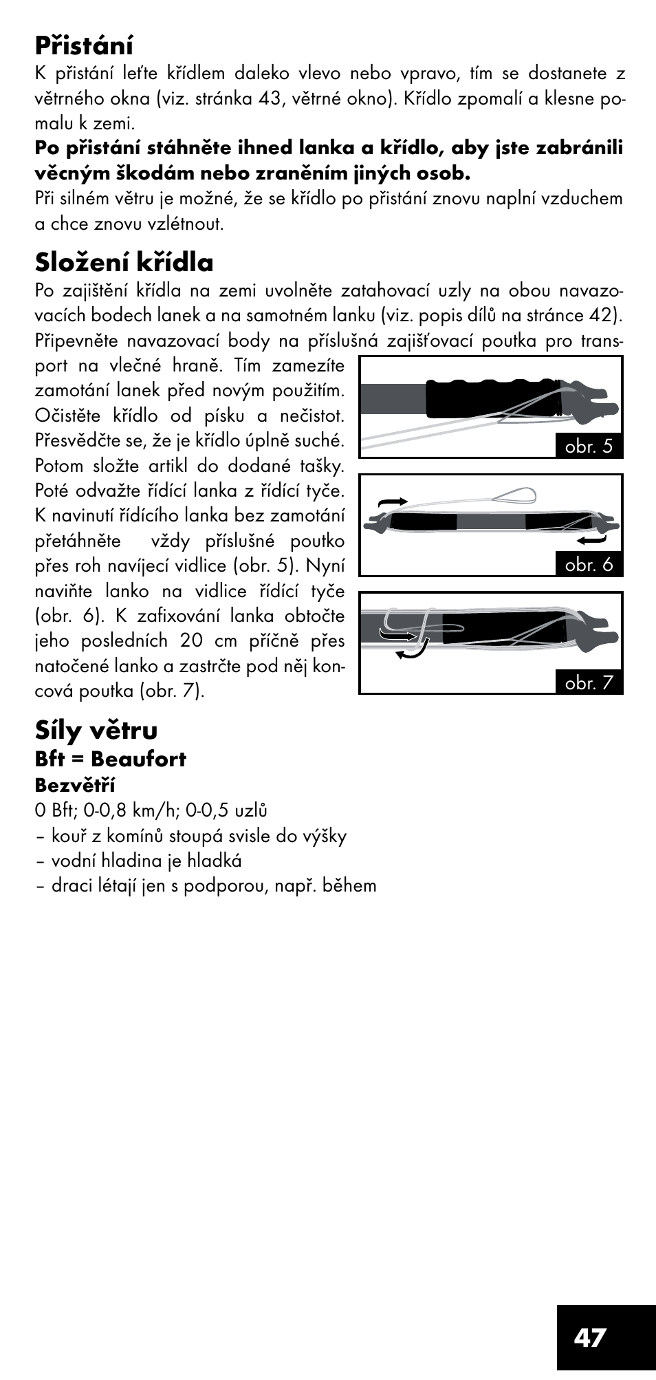 47 přistání, Složení křídla, Síly větru | Crivit LM-1419 User Manual | Page 47 / 60