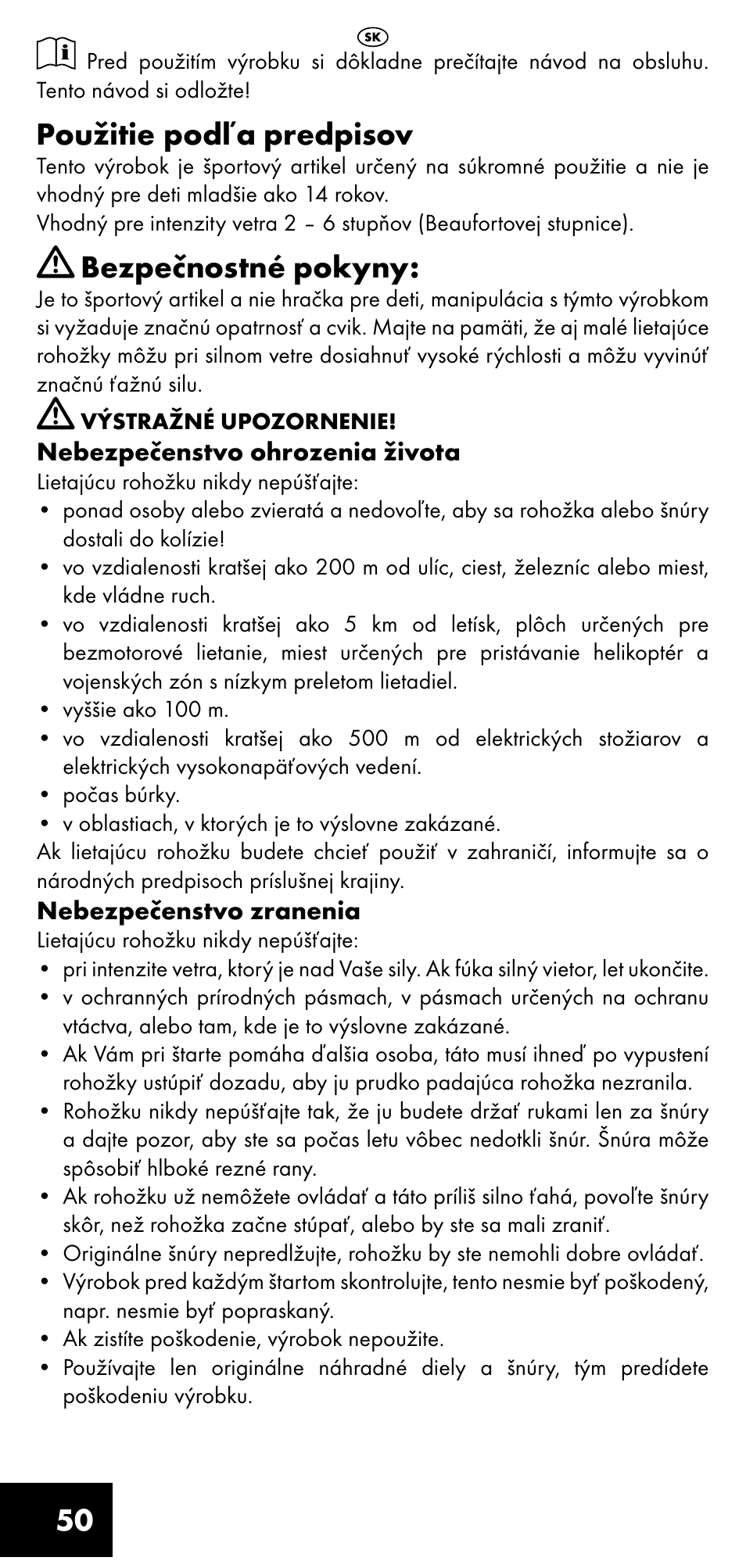 Použitie podľa predpisov, Bezpečnostné pokyny | Crivit LM-1419 User Manual | Page 50 / 60