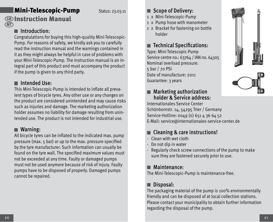 Mini-telescopic-pump, Instruction manual | Crivit Mini Telescopic Pump User Manual | Page 11 / 17