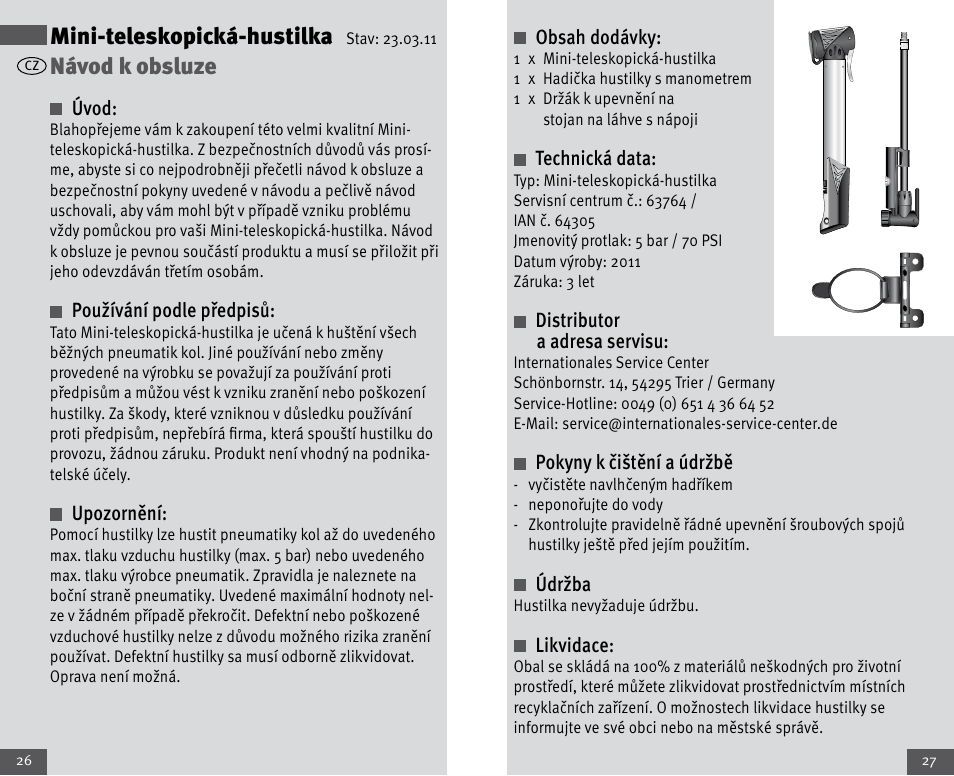 Mini-teleskopická-hustilka, Návod k obsluze | Crivit Mini Telescopic Pump User Manual | Page 14 / 23
