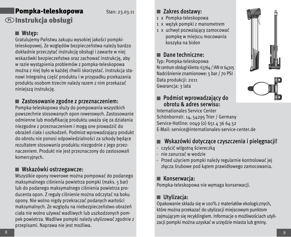 Pompka-teleskopowa, Instrukcja obsługi | Crivit Mini Telescopic Pump User Manual | Page 5 / 23