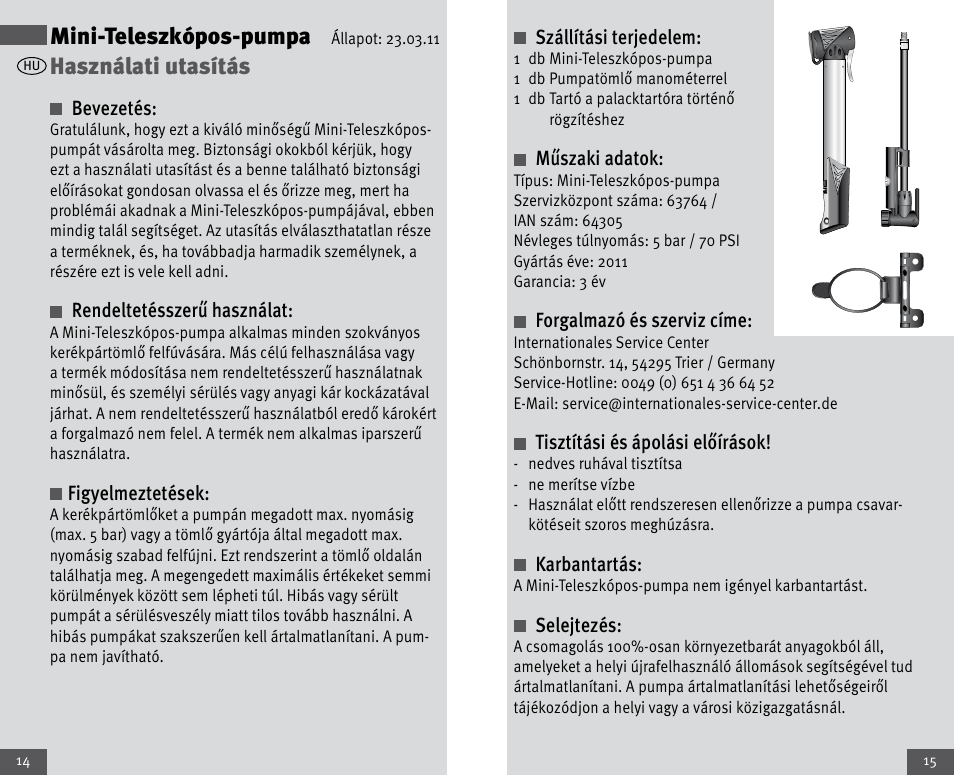 Mini-teleszkópos-pumpa, Használati utasítás | Crivit Mini Telescopic Pump User Manual | Page 8 / 23