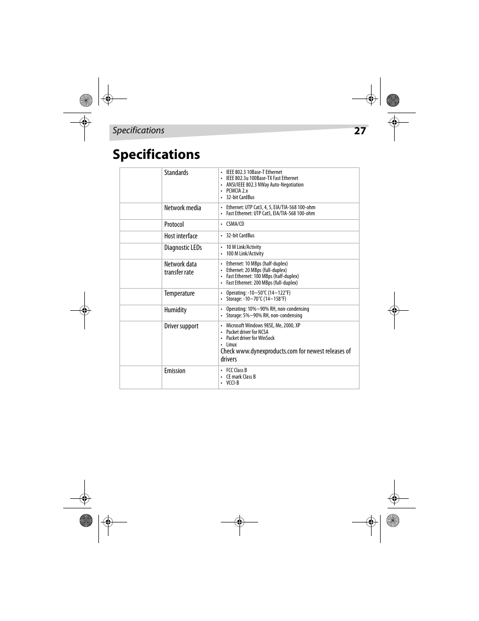 Specifications | Dynex DX-E201 User Manual | Page 27 / 89