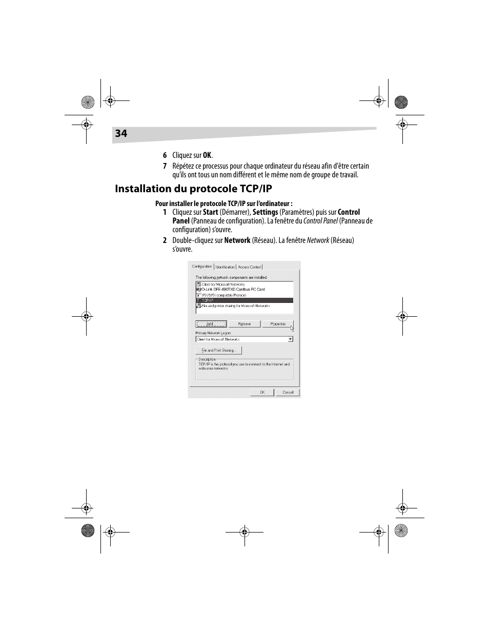 Installation du protocole tcp/ip | Dynex DX-E201 User Manual | Page 34 / 89
