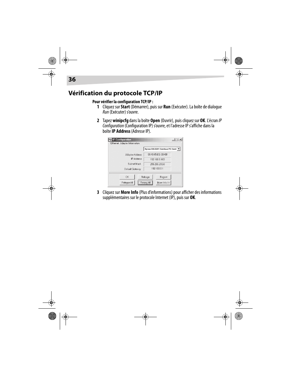 36 vérification du protocole tcp/ip | Dynex DX-E201 User Manual | Page 36 / 89