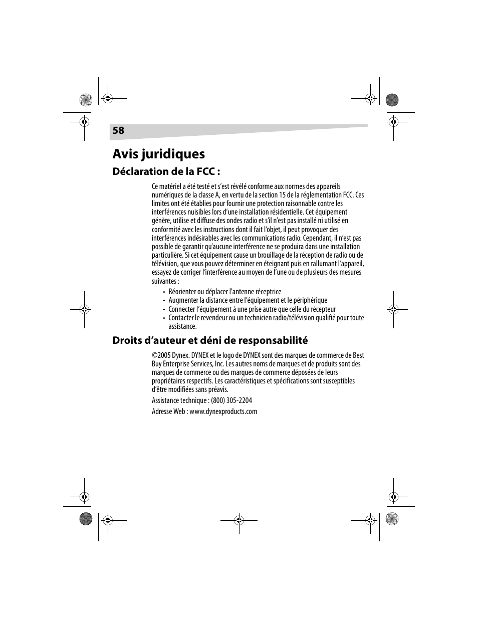 Avis juridiques | Dynex DX-E201 User Manual | Page 58 / 89