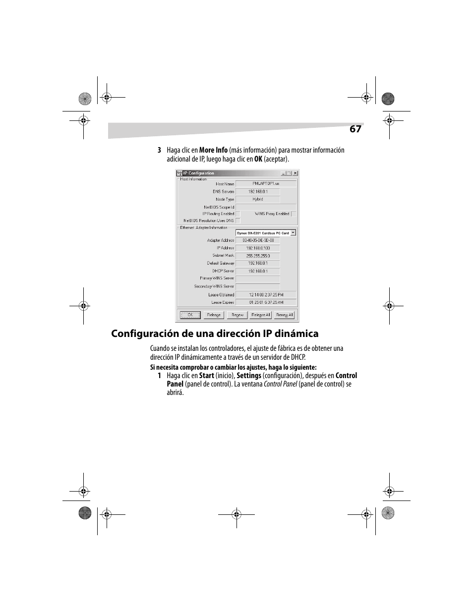 Configuración de una dirección ip dinámica | Dynex DX-E201 User Manual | Page 67 / 89