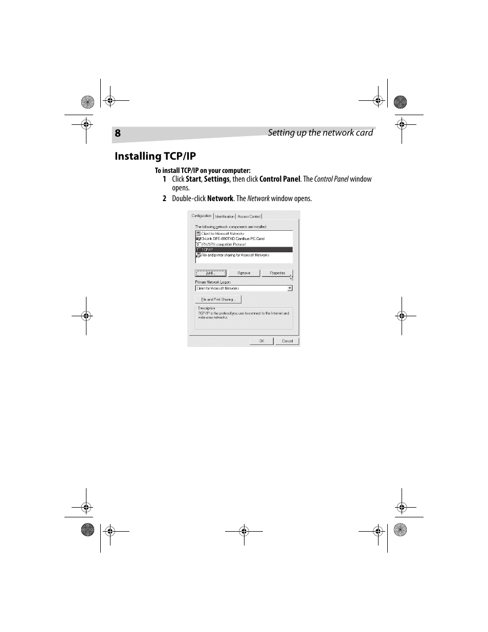 Installing tcp/ip | Dynex DX-E201 User Manual | Page 8 / 89