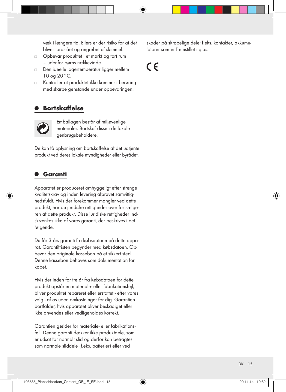 Bortskaffelse, Garanti | Crivit Z31953 User Manual | Page 15 / 25