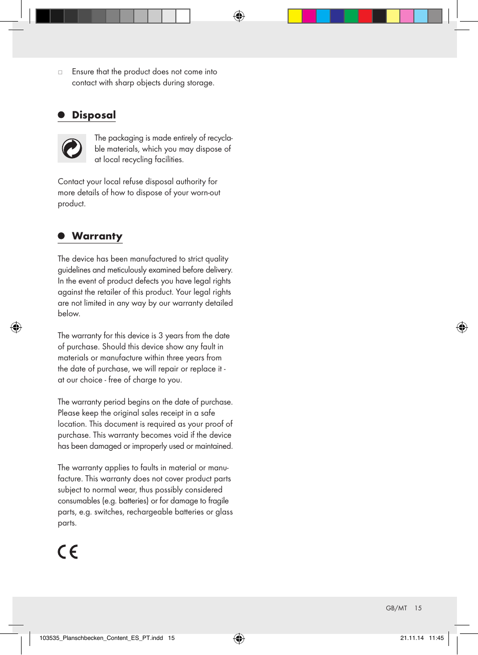 Disposal, Warranty | Crivit Z31953 User Manual | Page 15 / 19
