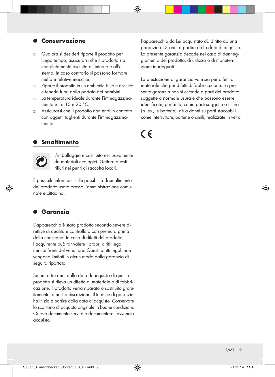 Conservazione, Smaltimento, Garanzia | Crivit Z31953 User Manual | Page 9 / 19