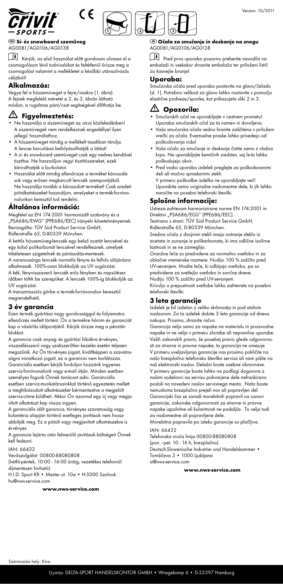 Uporaba, Opozorila, Splošne informacije | 3 leta garancije, Alkalmazás, Figyelmeztetés, Általános információ, 3 év garancia | Crivit AG0081 User Manual | Page 2 / 4