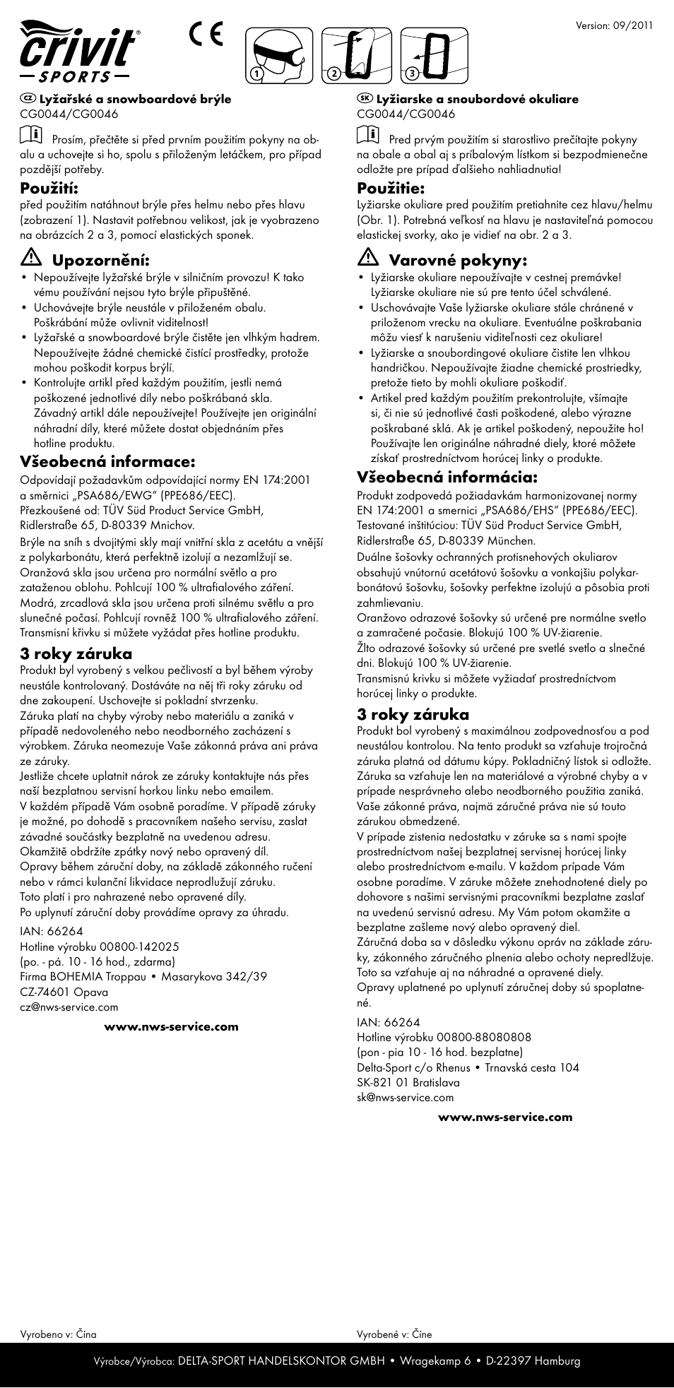 Použitie, Varovné pokyny, Všeobecná informácia | 3 roky záruka, Použití, Upozornění, Všeobecná informace | Crivit CG0044 User Manual | Page 3 / 4