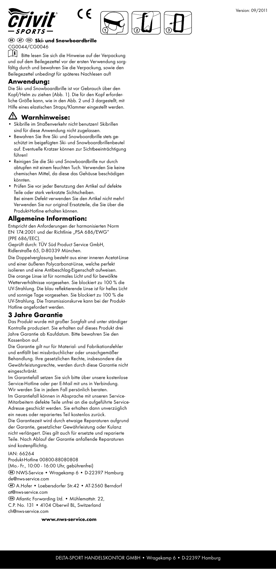 Anwendung, Warnhinweise, Allgemeine information | 3 jahre garantie | Crivit CG0044 User Manual | Page 4 / 4