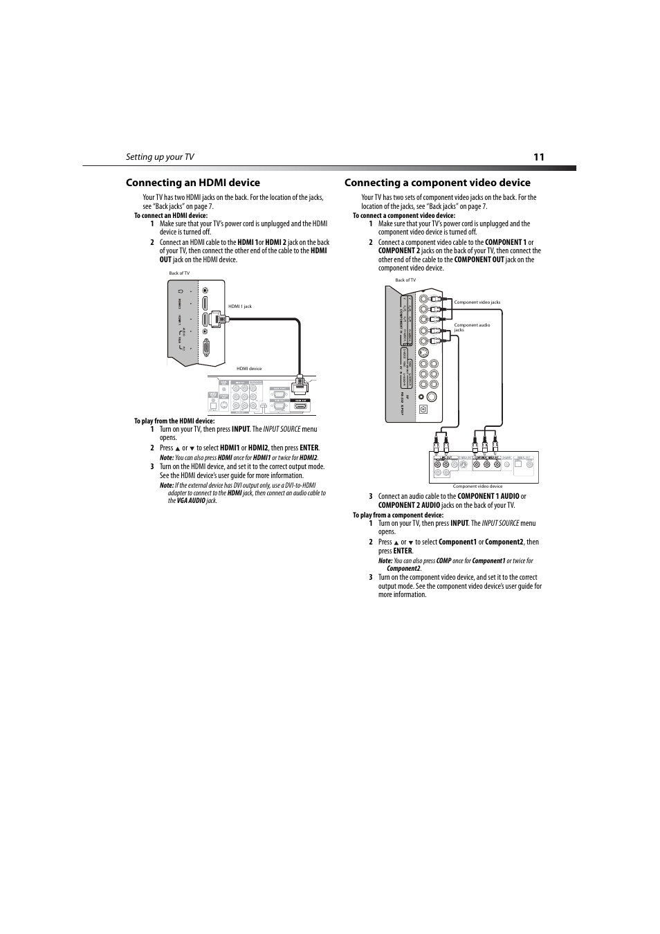 Connecting an hdmi device, Connecting a component video device, 11 connecting an hdmi device | Dynex DX-LCD37-09-2 User Manual | Page 11 / 36