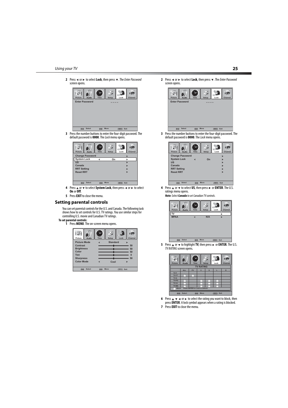 Setting parental controls, Using your tv | Dynex DX-LCD37-09-2 User Manual | Page 25 / 36