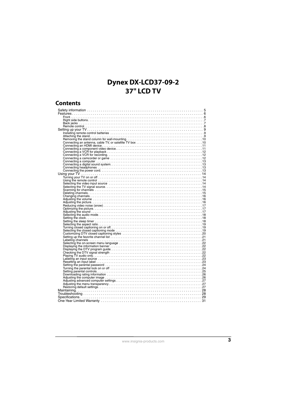 Dynex DX-LCD37-09-2 User Manual | Page 3 / 36
