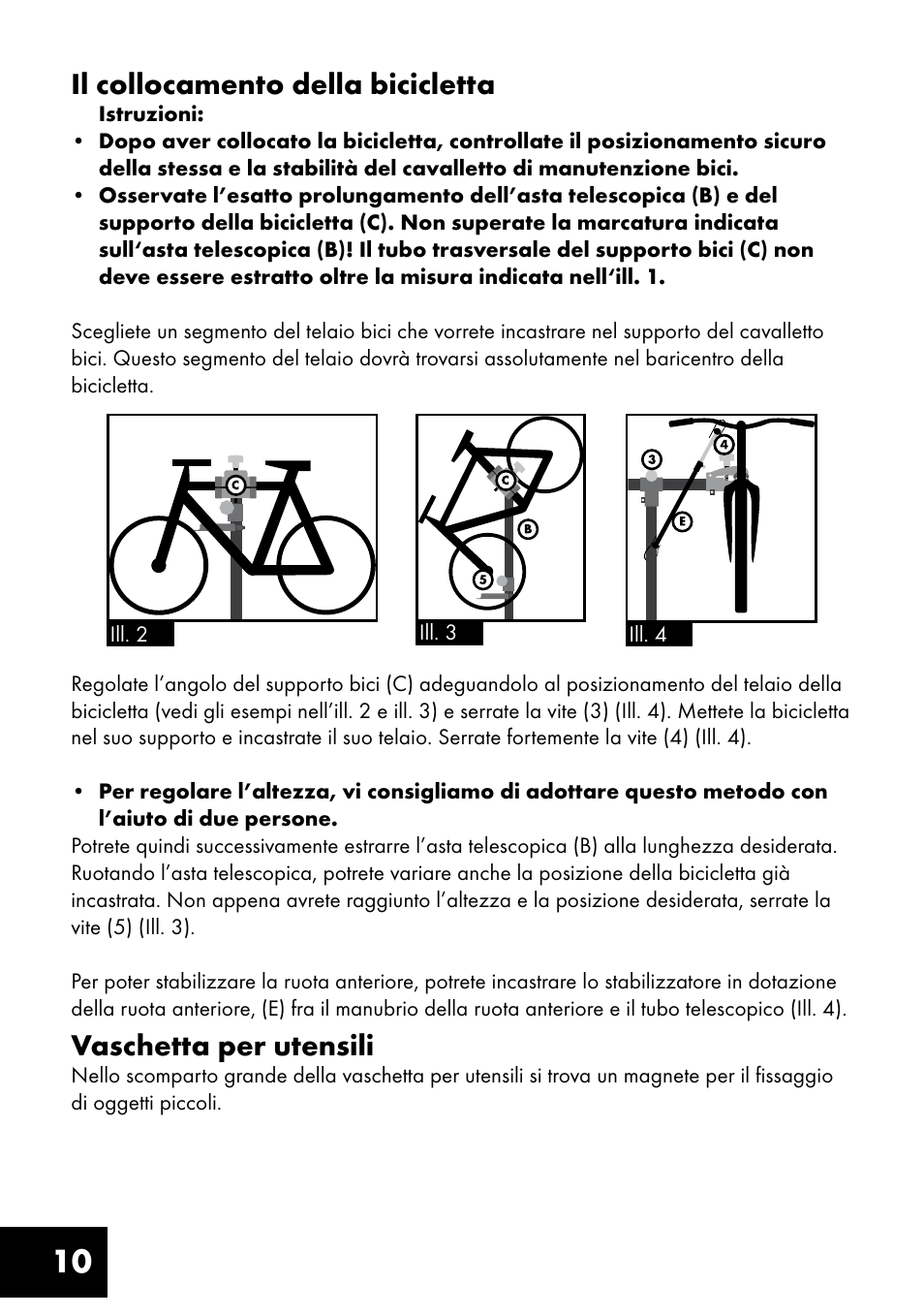 10 il collocamento della bicicletta, Vaschetta per utensili | Crivit FM-1401 User Manual | Page 10 / 24