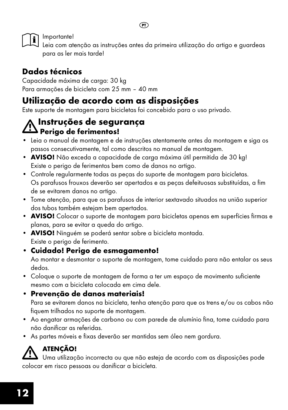 Utilização de acordo com as disposições, Instruções de segurança | Crivit FM-1401 User Manual | Page 12 / 24