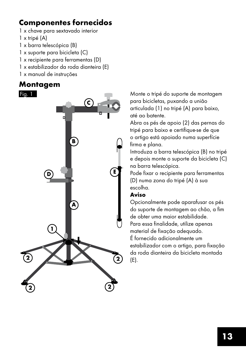 13 componentes fornecidos, Montagem | Crivit FM-1401 User Manual | Page 13 / 24