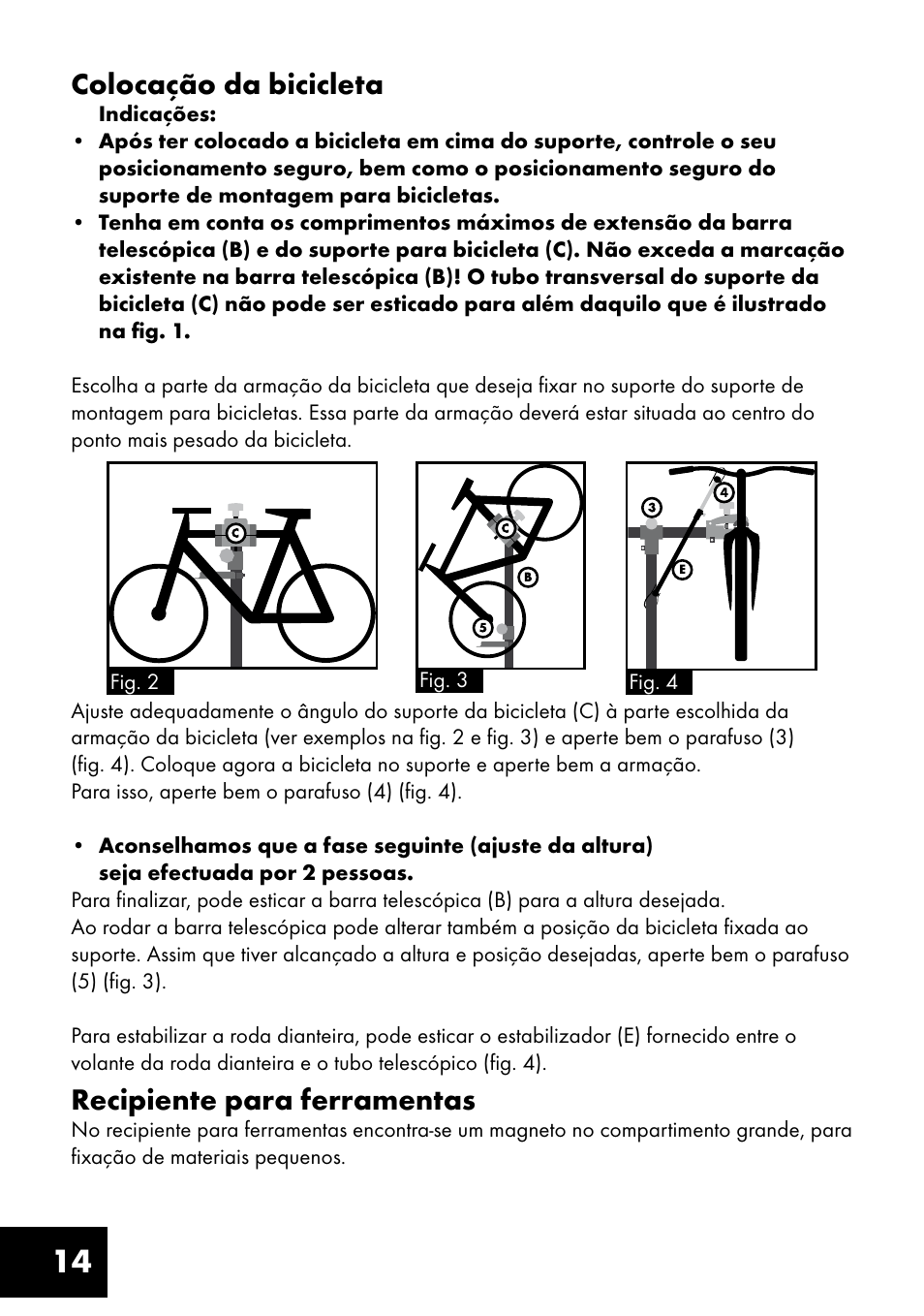 14 colocação da bicicleta, Recipiente para ferramentas | Crivit FM-1401 User Manual | Page 14 / 24