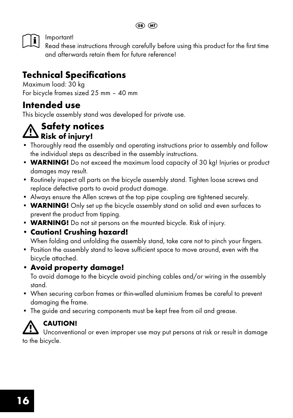 Technical specifications, Intended use, Safety notices | Crivit FM-1401 User Manual | Page 16 / 24