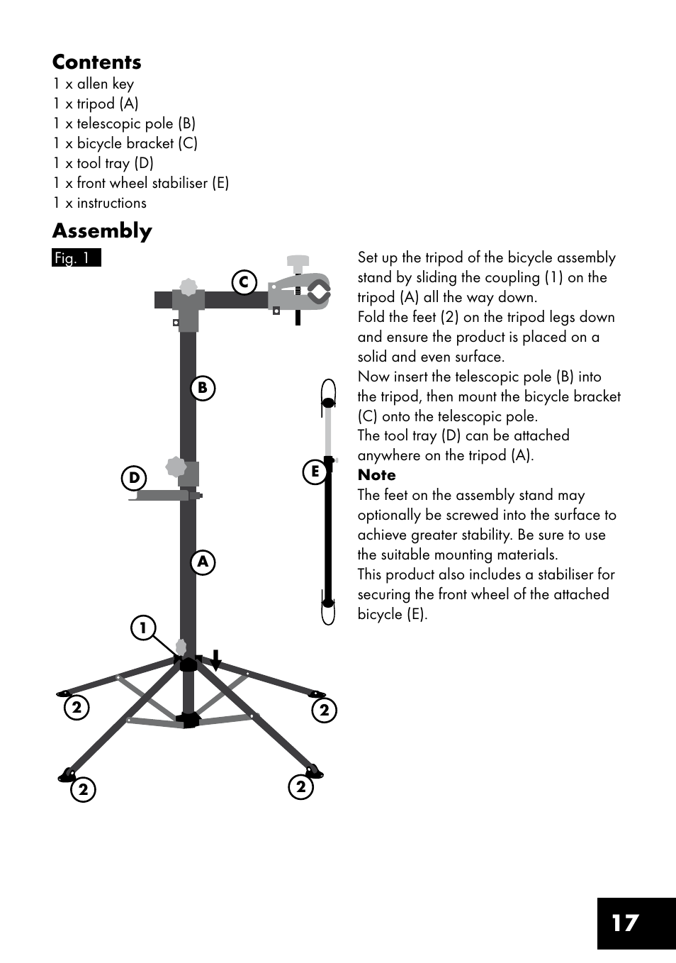 17 contents, Assembly | Crivit FM-1401 User Manual | Page 17 / 24